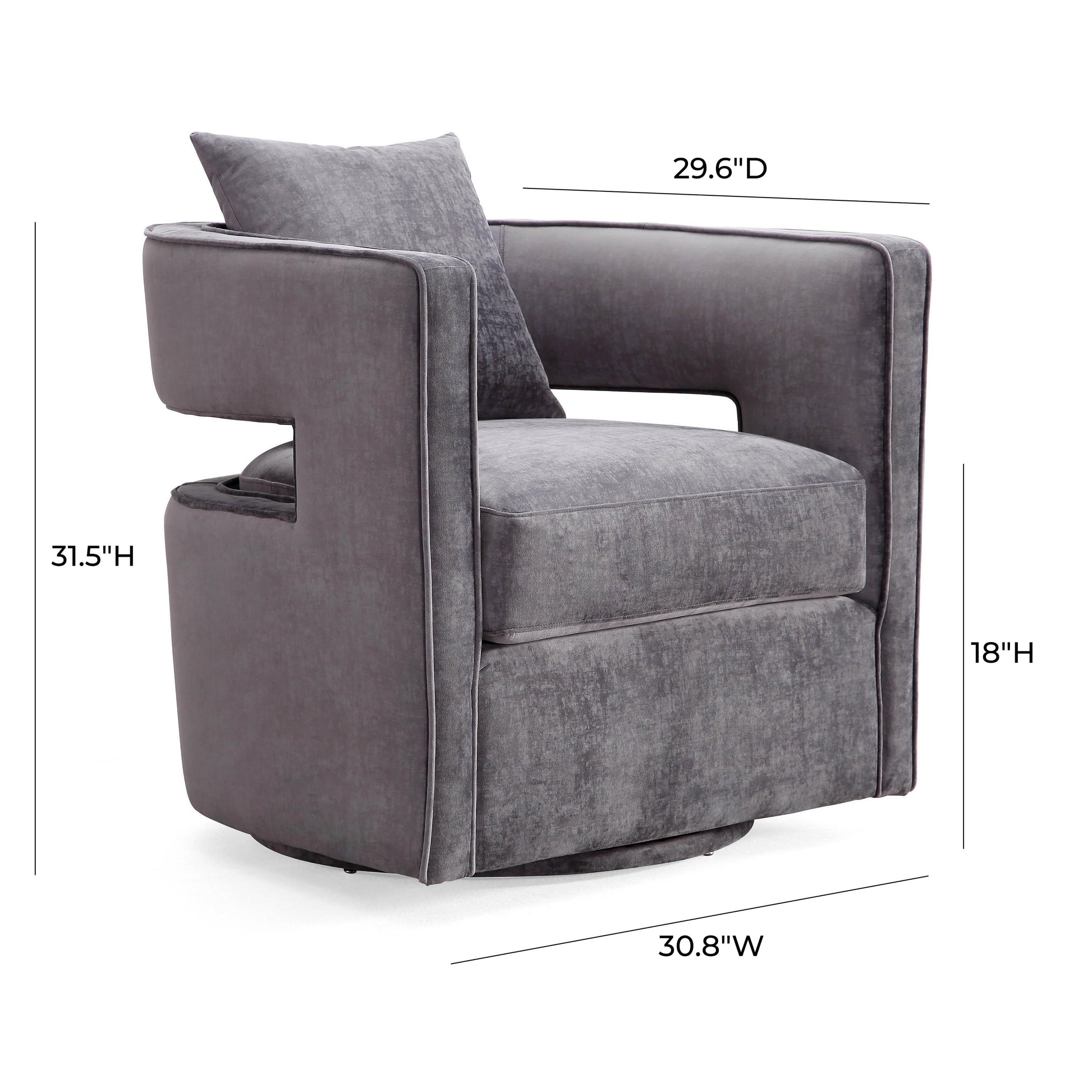 Kennedy Performance Velvet Swivel Accent Chair - Grey - Image 7