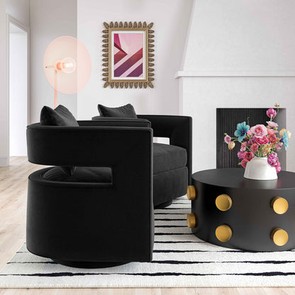 Kennedy Performance Velvet Swivel Accent Chair - Black - Image 1