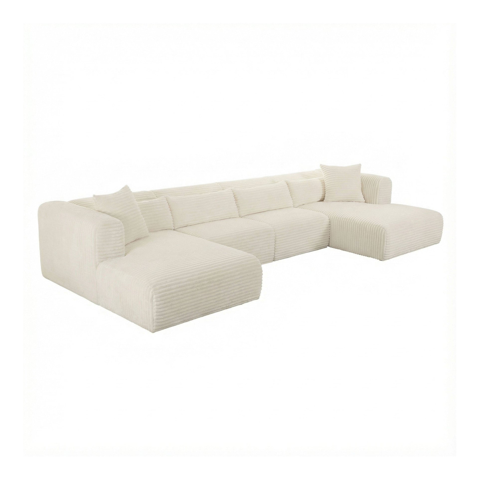 Tarra 4-Piece Fluffy Oversized Performance Corduroy Modular U-Sectional - Cream - Image 3