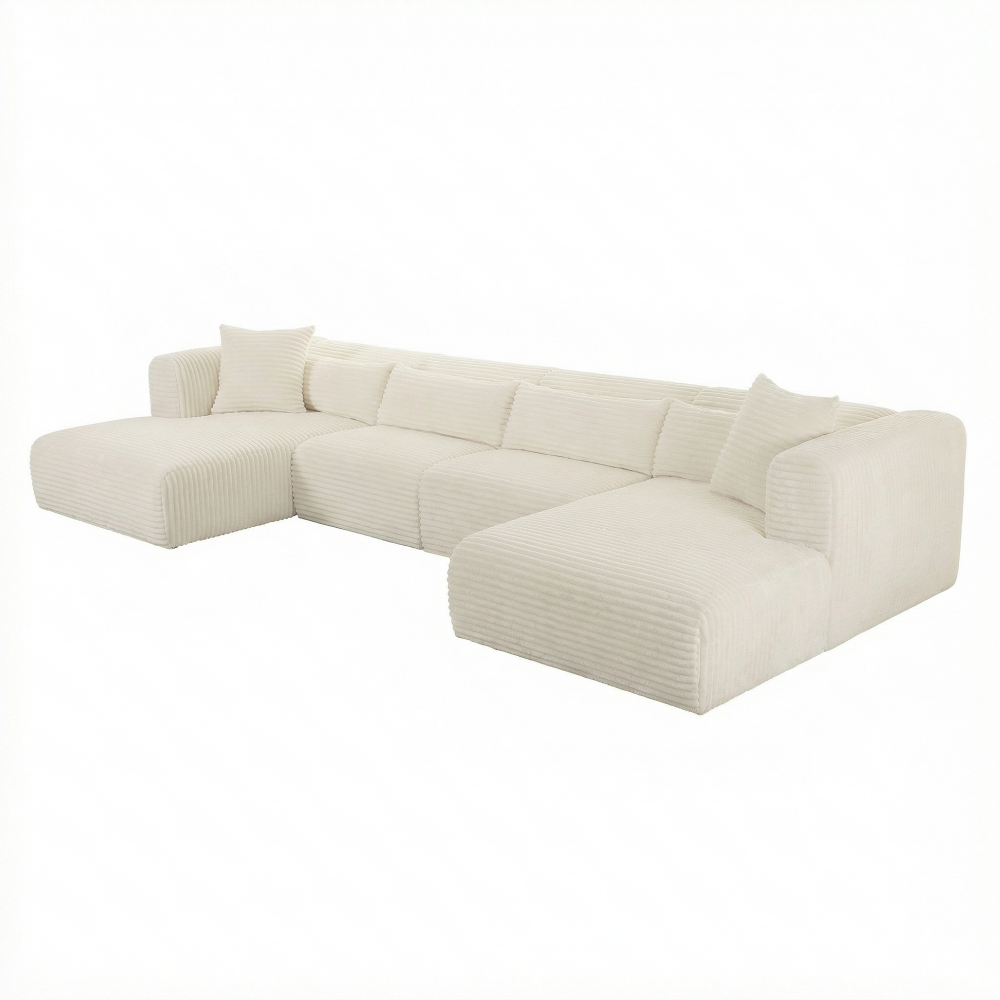 Tarra 4-Piece Fluffy Oversized Performance Corduroy Modular U-Sectional - Cream - Image 4