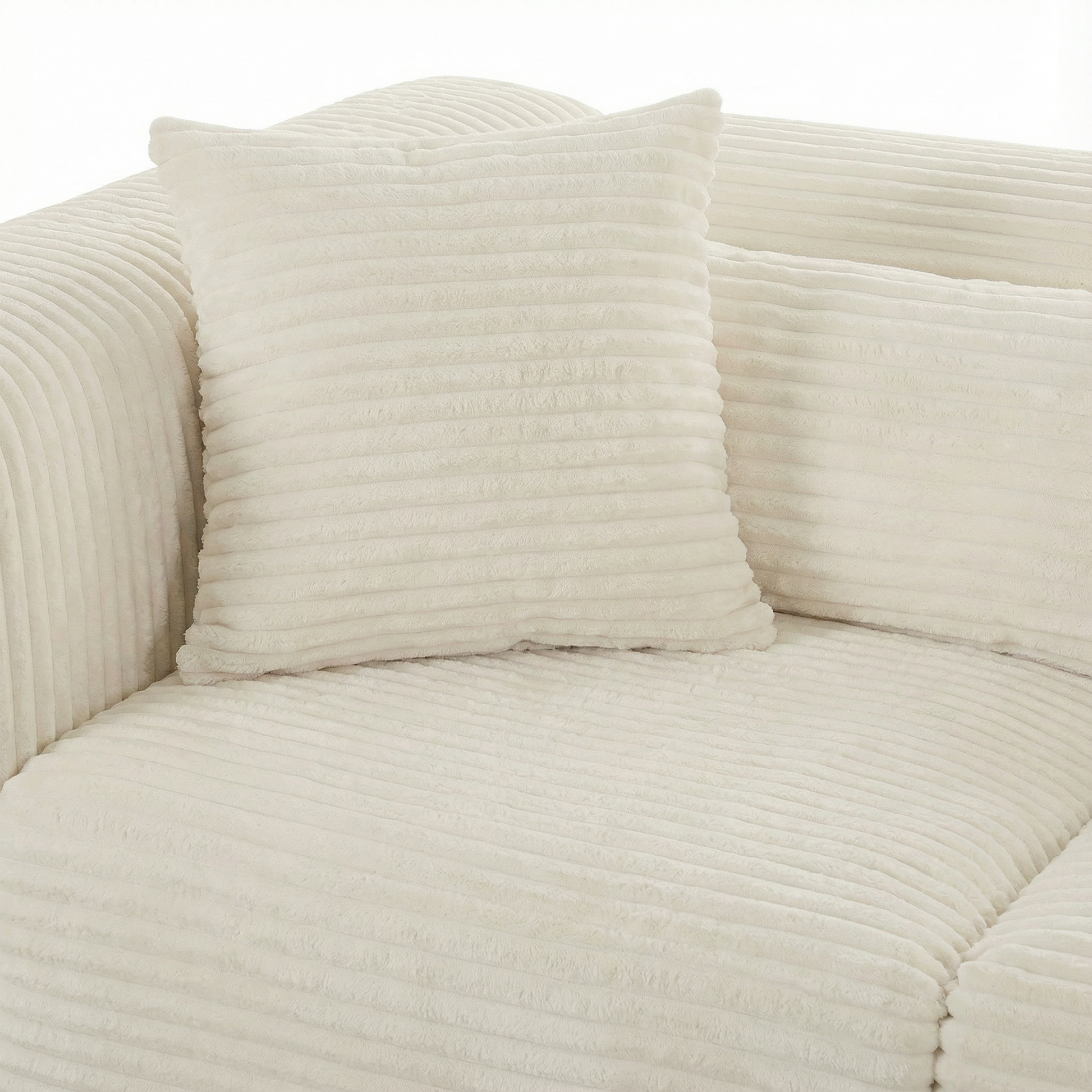Tarra 4-Piece Fluffy Oversized Performance Corduroy Modular U-Sectional - Cream - Image 5