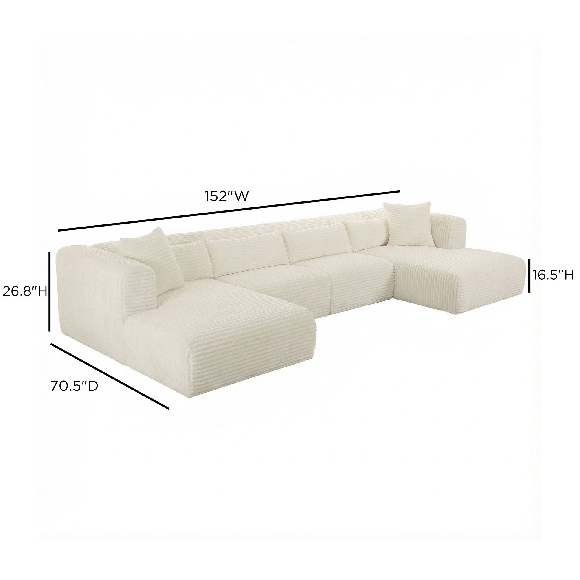 Tarra 4-Piece Fluffy Oversized Performance Corduroy Modular U-Sectional - Cream - Image 7