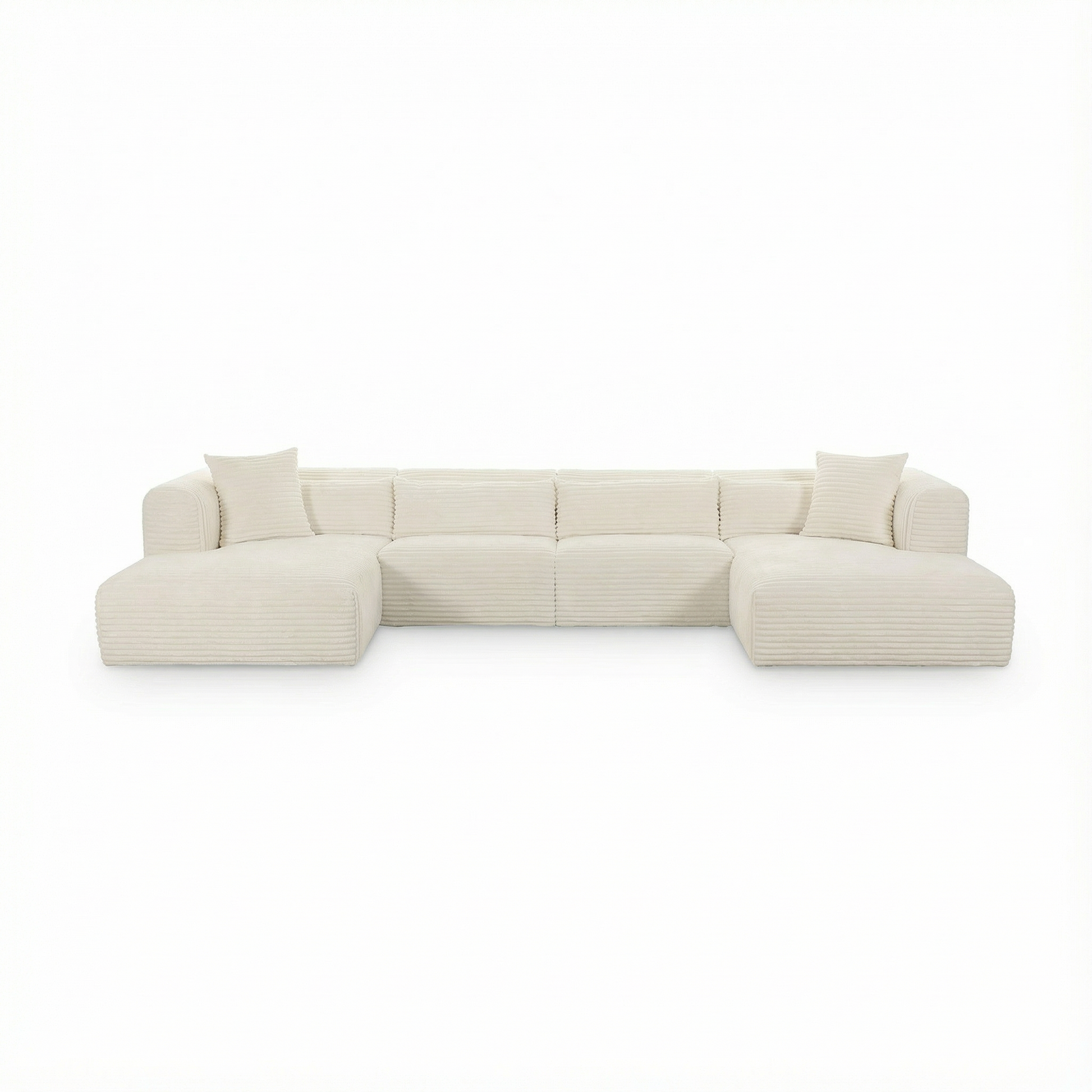 Tarra 4-Piece Fluffy Oversized Performance Corduroy Modular U-Sectional - Cream - Image 1