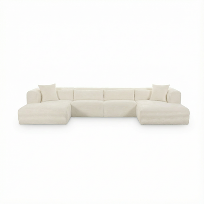 Tarra 4-Piece Fluffy Oversized Performance Corduroy Modular U-Sectional - Cream - Image 1