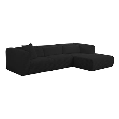Tarra 3-Piece Fluffy Oversized Performance Corduroy Modular L-Shaped Sectional - Black / RAF - Image 1