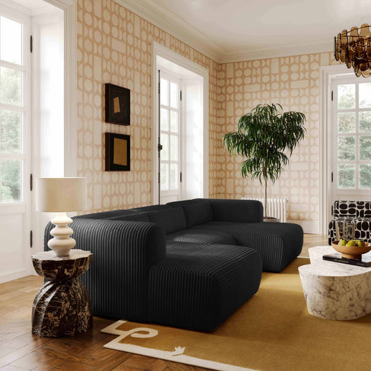 Tarra 4-Piece Fluffy Oversized Performance Corduroy Modular U-Sectional - Image 2