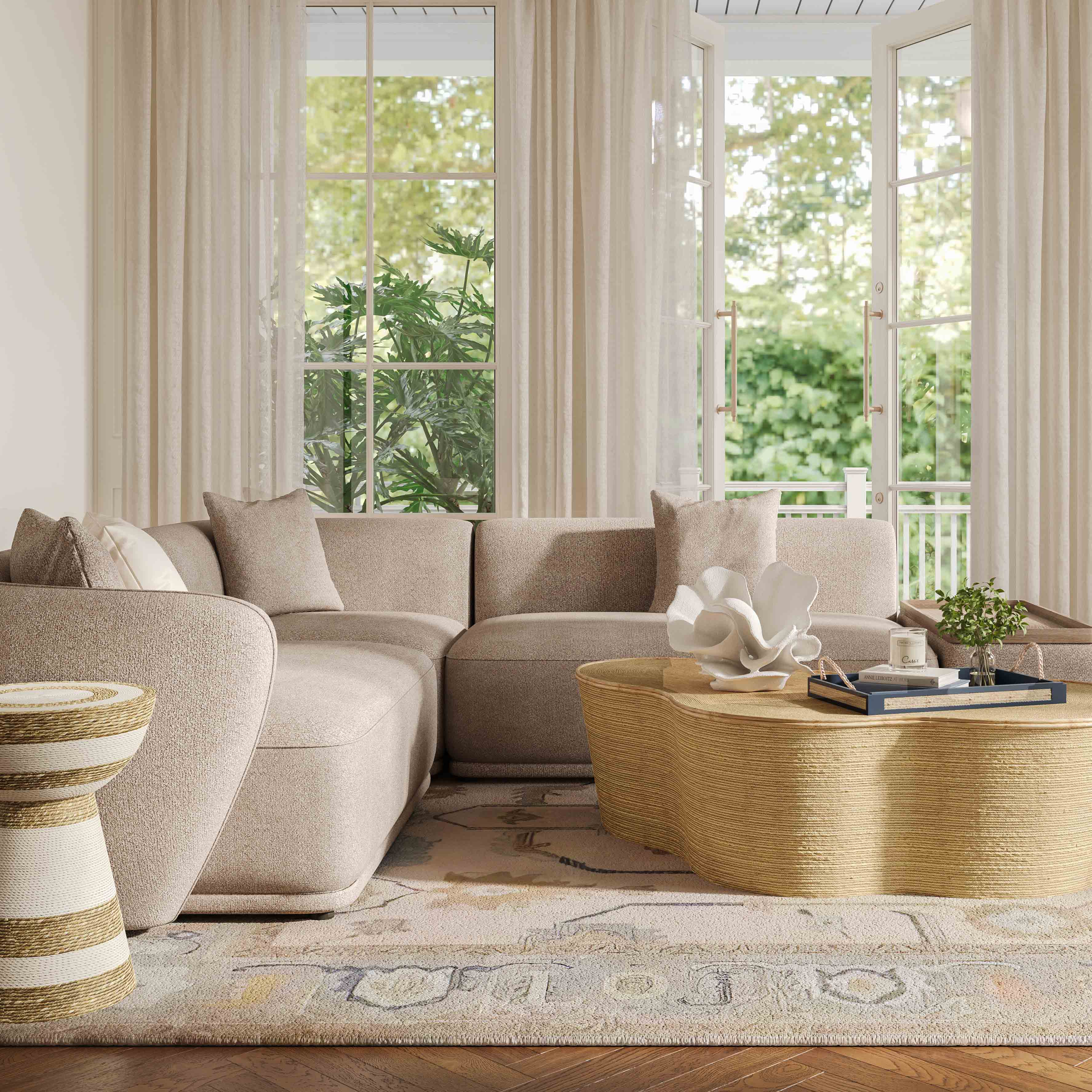 Sylvie 4-Piece Cream Performance Boucle Chaise Sectional | TOV