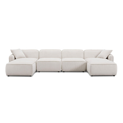Travie 6-Piece Performance Corduroy Velvet  Modular U-Sectional - White Sand - Image 1