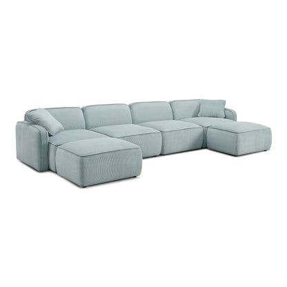 Travie 6-Piece Performance Corduroy Velvet  Modular U-Sectional - Sea Blue - Image 1