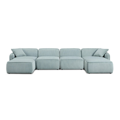 Travie 6-Piece Performance Corduroy Velvet  Modular U-Sectional - Sea Blue - Image 1