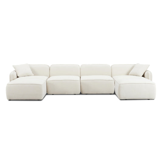 Travie 6-Piece Sand Upcycled Performance Linen Modular U-Sectional - Image 1