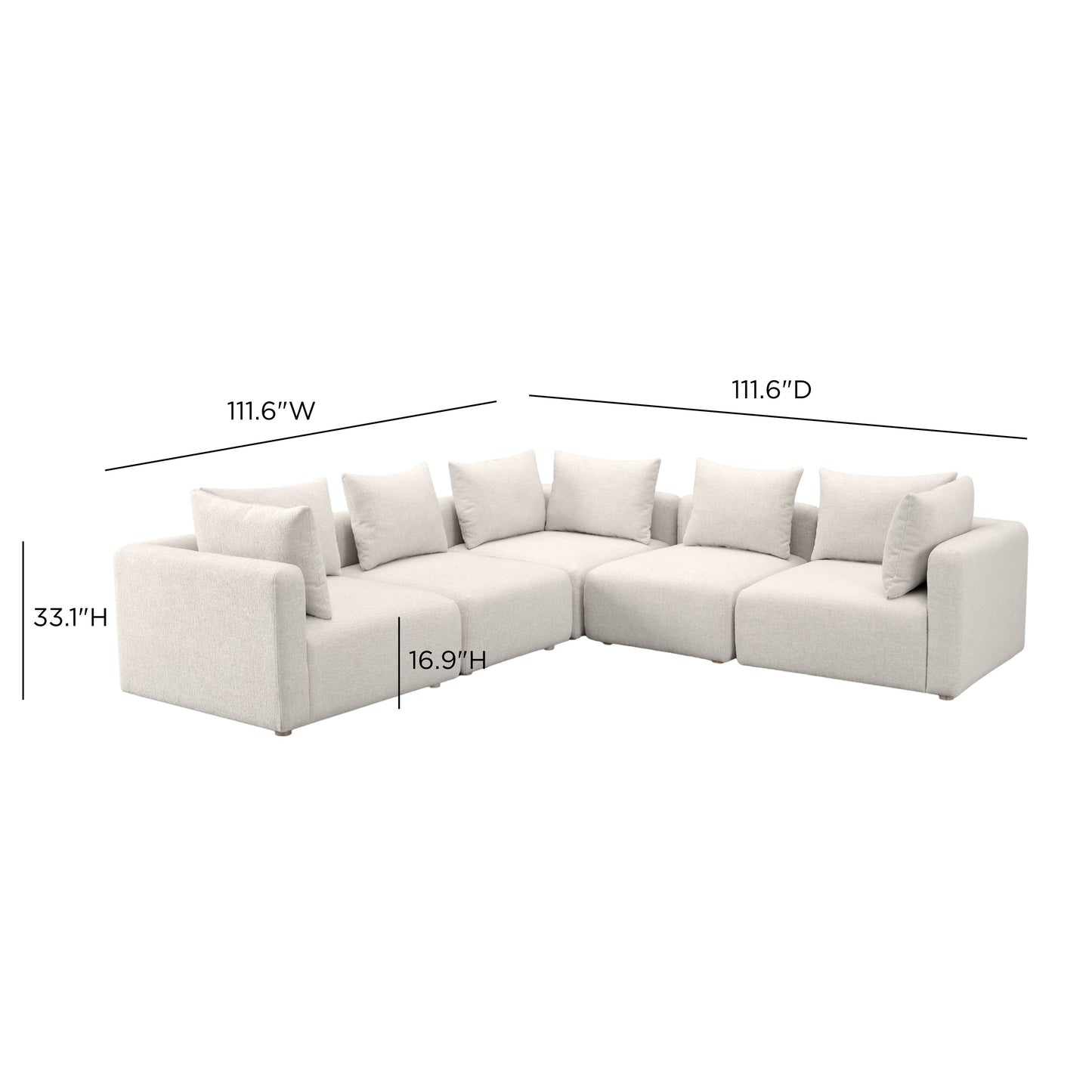 Hangover 5-Piece Contract-Grade Textured Fabric Modular L-Sectional - Cream - Image 4