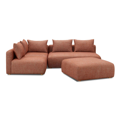 Hangover 4-Piece Contract-Grade Textured Fabric Modular Chaise Sectional - Red - Image 1