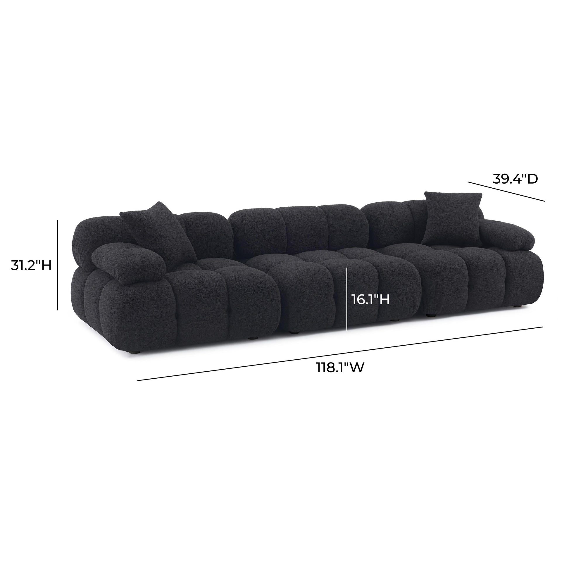 Calliope 118" Performance Vegan Shearling Modular Sofa - Black - Image 5