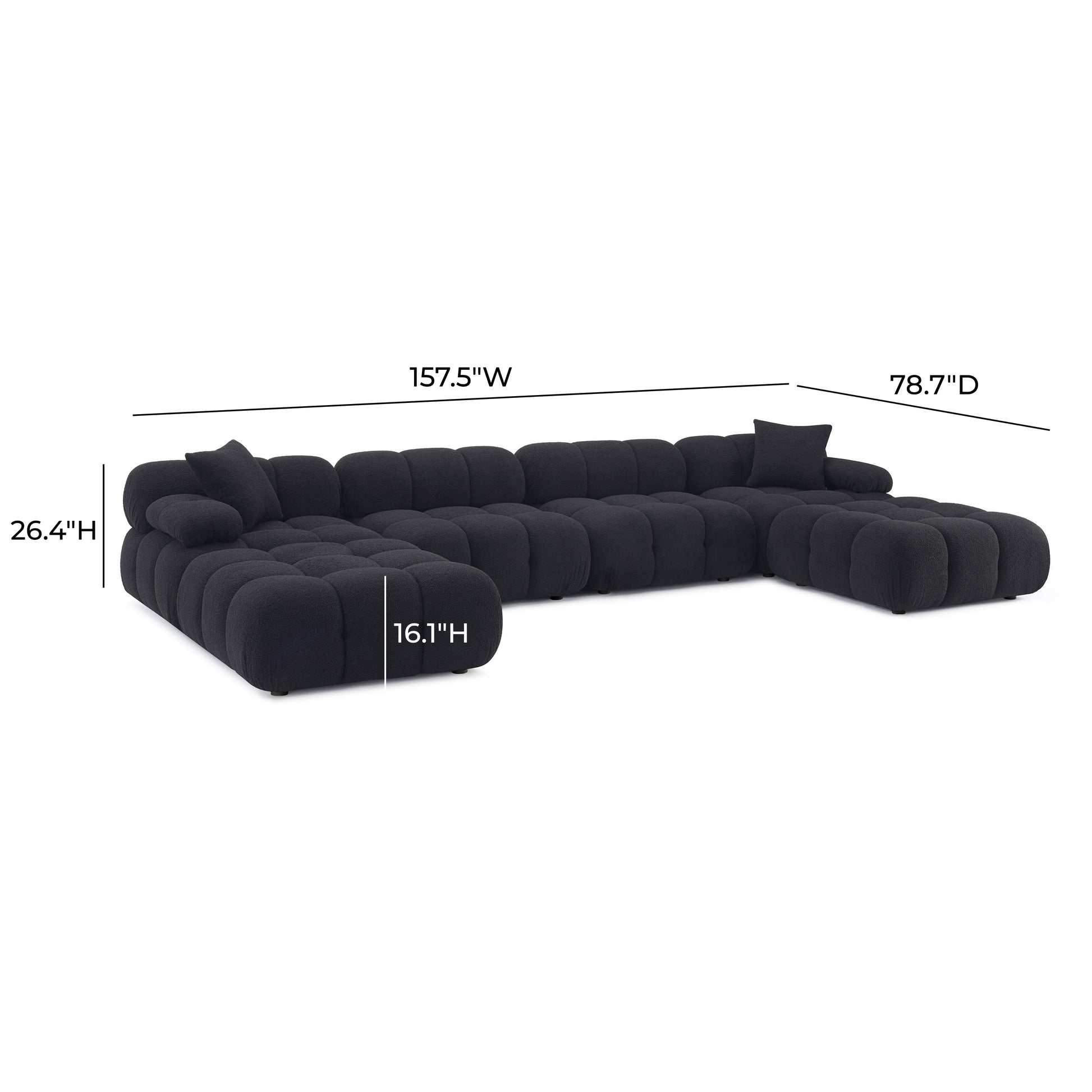 Calliope 6-piece Performance Vegan Shearling Modular U-Sectional - Black - Image 5
