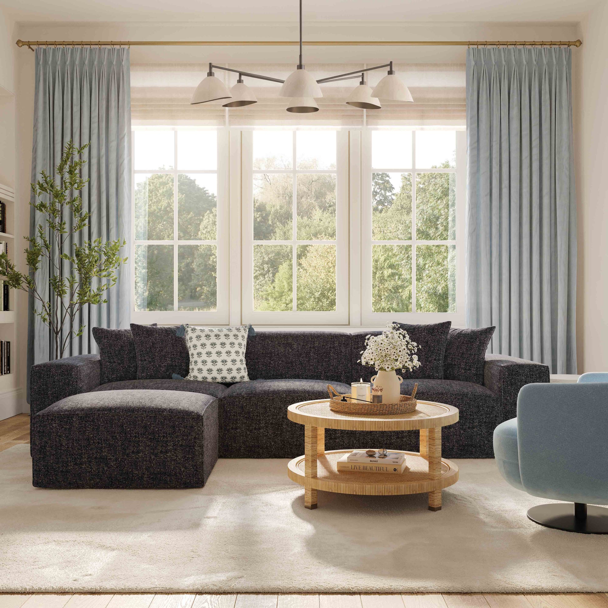 Mindy 84" Performance Chenille Basketweave Modular Loveseat - Charcoal - Image 2