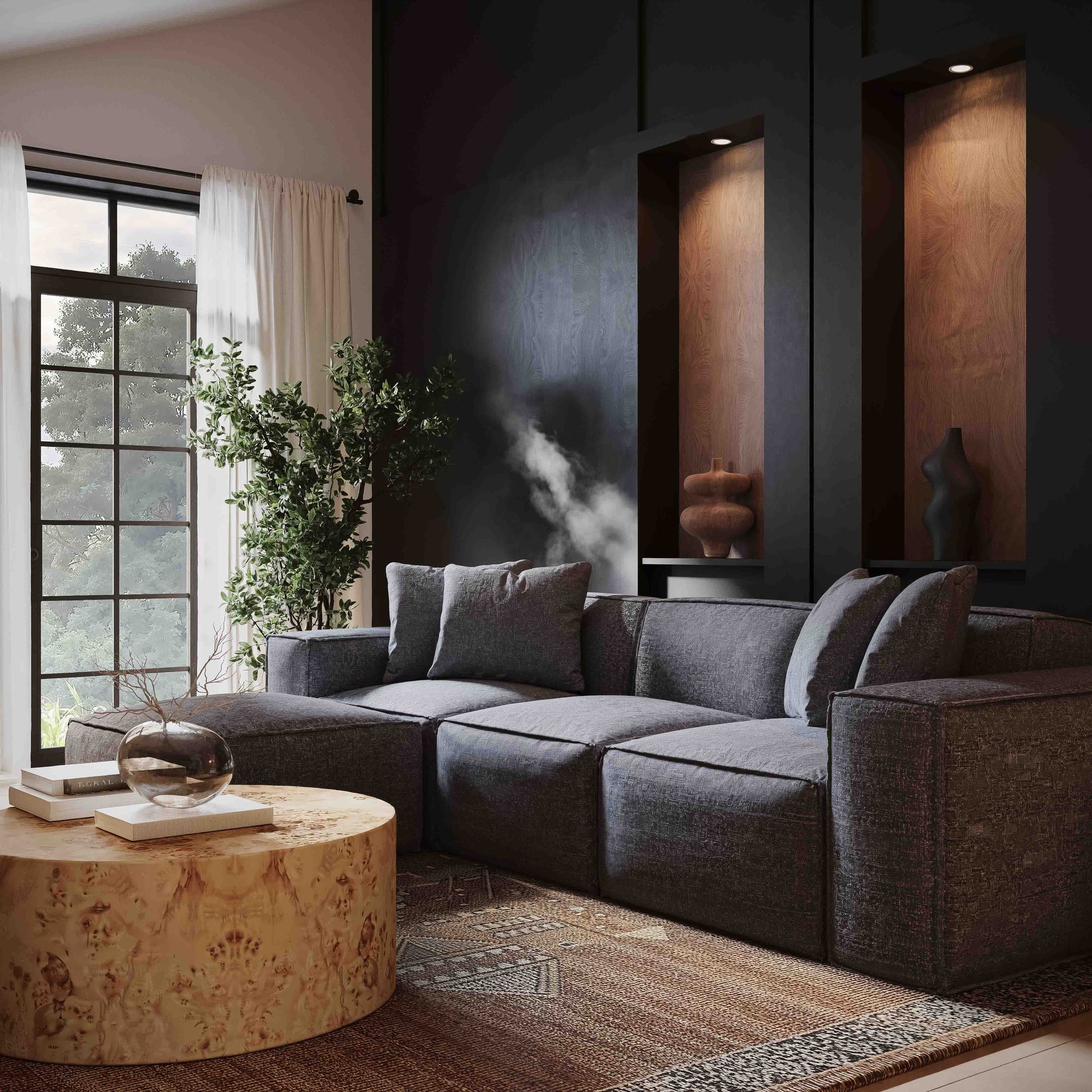 Mindy 115" Performance Chenille Basketweave Modular Sofa - Charcoal - Image 2