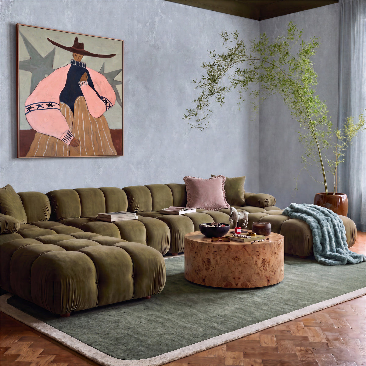 Calliope 6-piece Performance Modular U-Sectional - Olive Green - Image 2