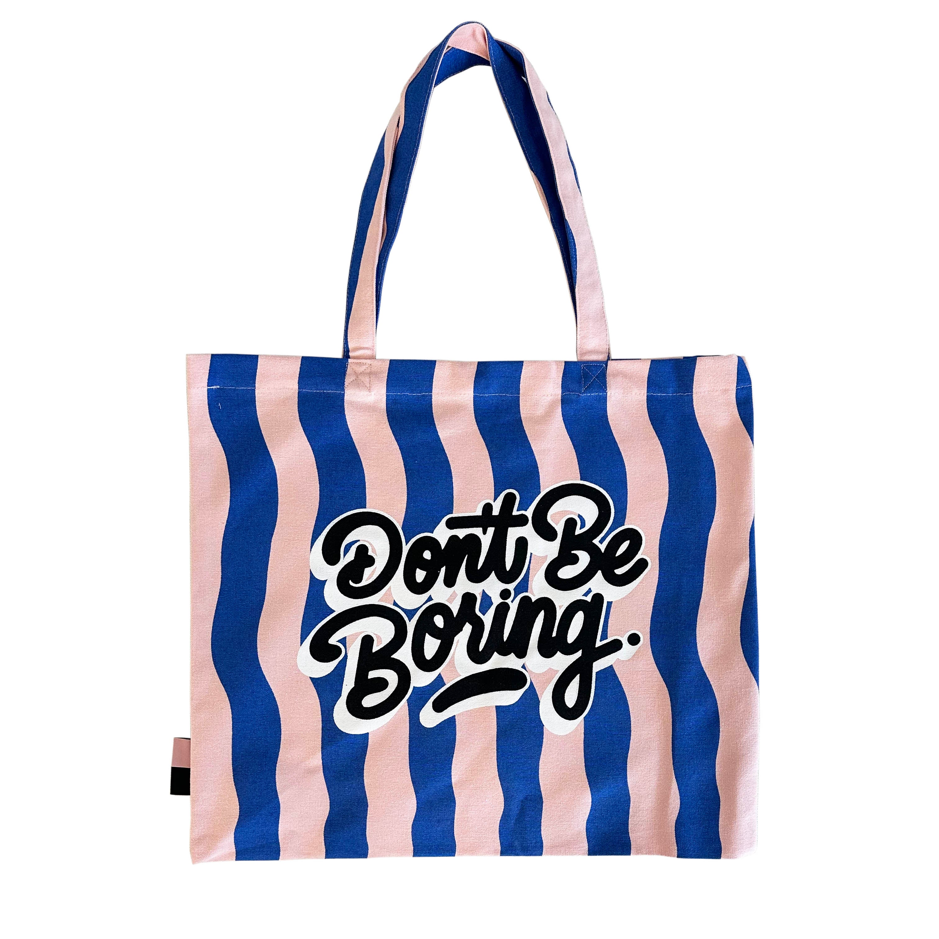 Don't Be Boring Pink and Blue Striped Tote Bag | TOV Furniture