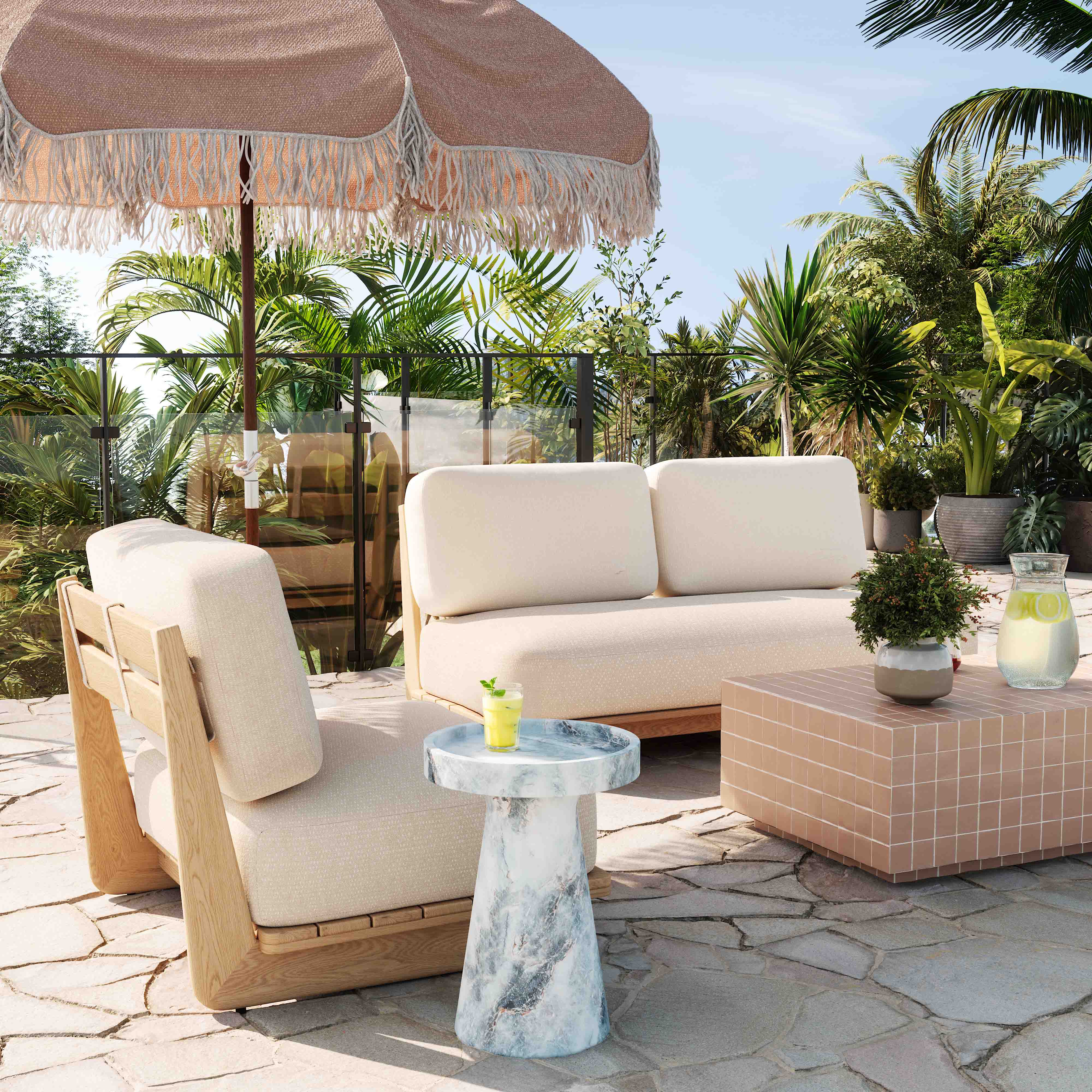 Reavan Cream Performance Fabric Outdoor Lounge Chair | TOV Furniture