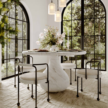 Smooch 47" Concrete Indoor/Outdoor Round Dining Table - White Marble - Image 1