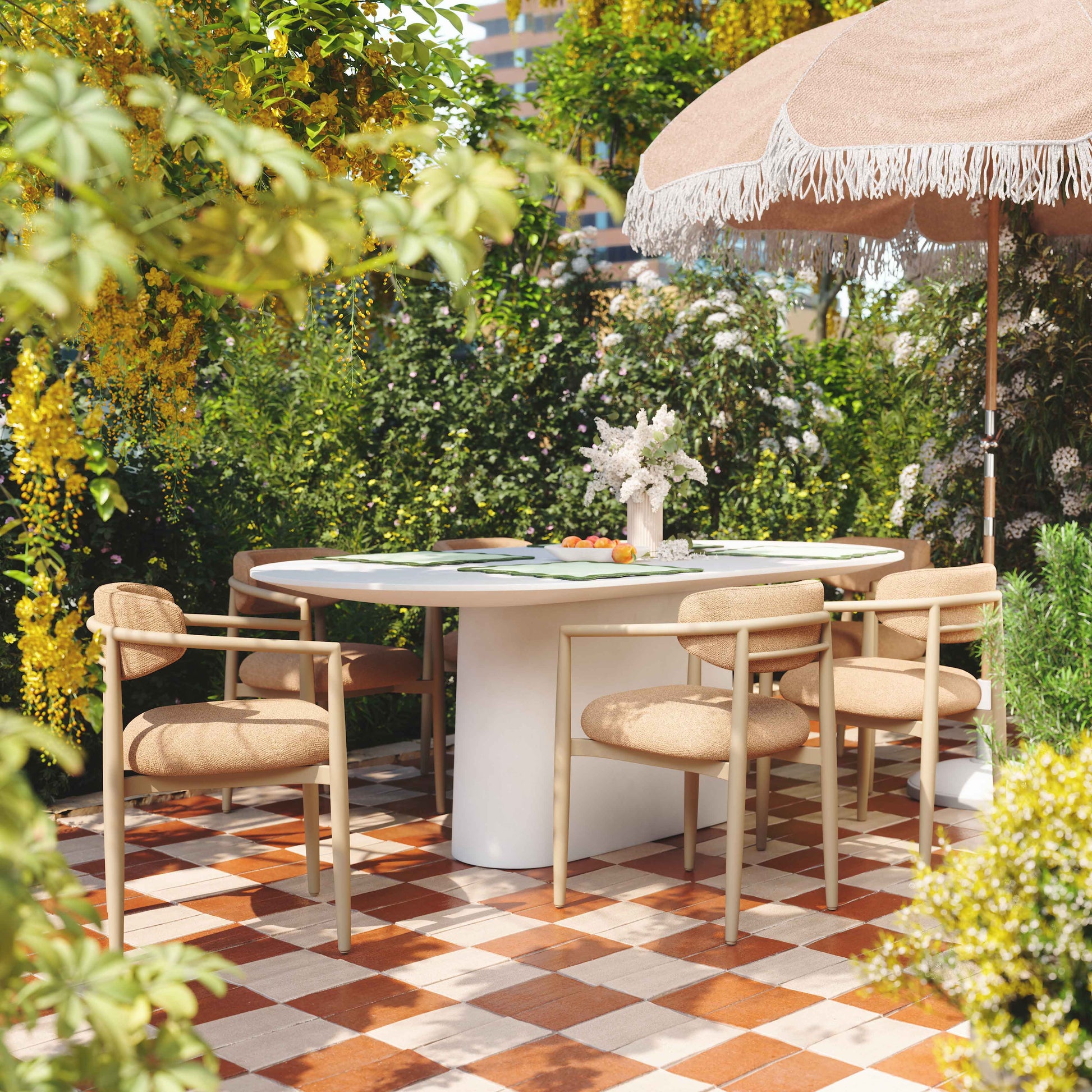 Annika Textured Contract-Grade Fabric Outdoor Dining Arm Chair - Peach - Image 2