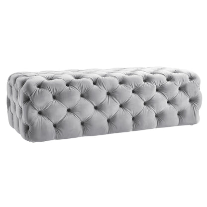 Kaylee 49" Performance Velvet Tufted Jumbo Ottoman - Grey - Image 1