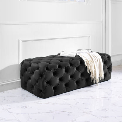 Kaylee 49" Performance Velvet Tufted Jumbo Ottoman - Black - Image 1