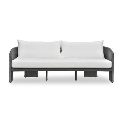 Alexa 80" Rattan Performance Fabric Outdoor Sofa - Black,Cream - Image 1