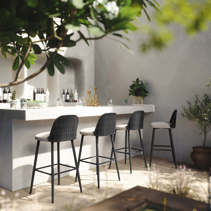 Alexa Performance Fabric Outdoor Stool - Black,Cream / Counter Height - Image 1