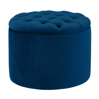 Queen Performance Velvet Round Storage Ottoman - Navy - Image 1