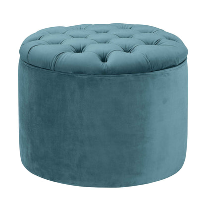 Queen Performance Velvet Round Storage Ottoman - Sea Blue - Image 1