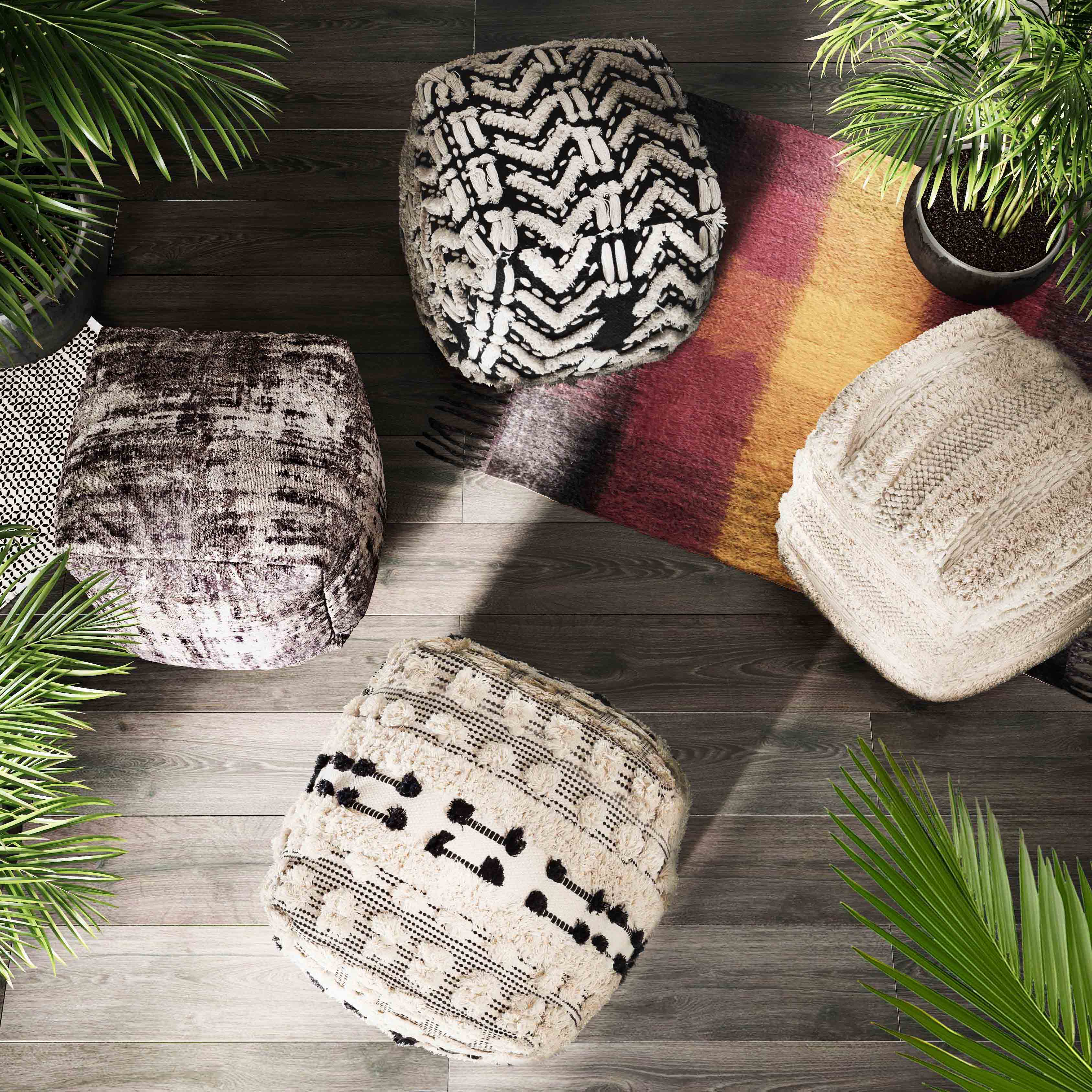 Mariel Black Cotton Pouf | TOV Furniture
