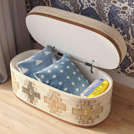 Olivier 41" Cotton Oval Storage Ottoman - Image 2