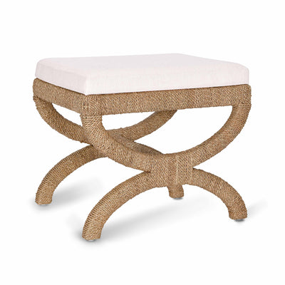 Kappa Cream Contract-Grade Fabric and Natural Seagrass Accent Stool - Image 1
