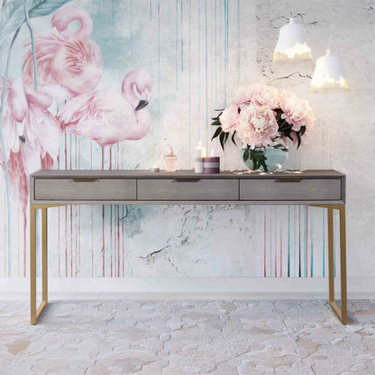 Pesce 59" Faux Shagreen 3-Drawer Console Table - Grey - Image 1