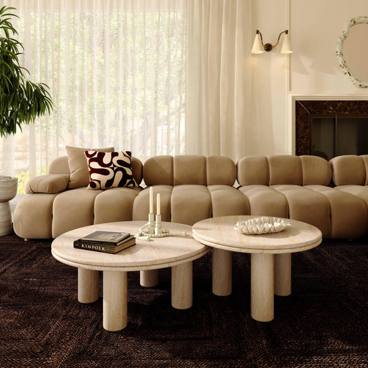 Amora Faux Travertine Indoor/Outdoor Round Accent Table (26"-32") - Image 2