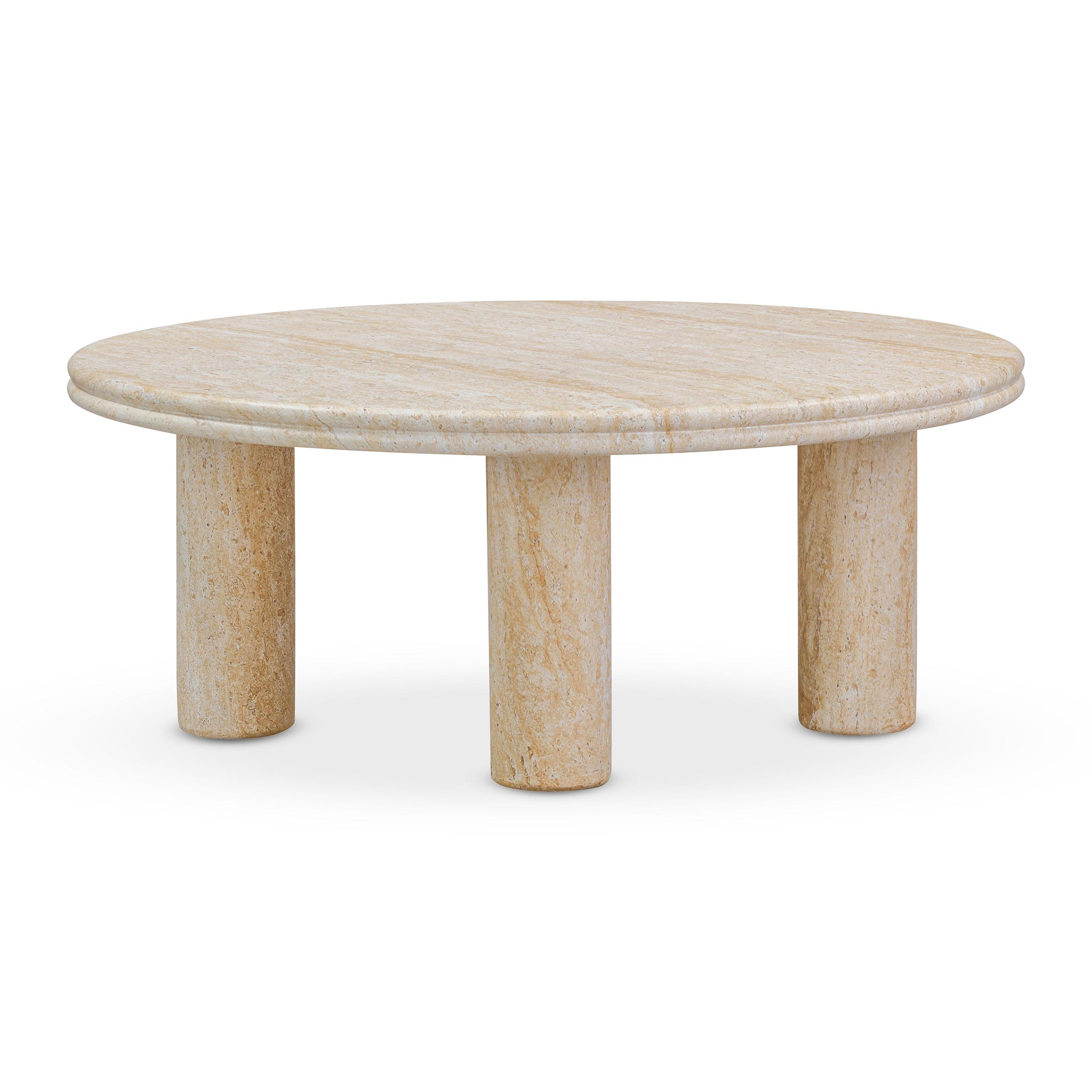 Amora Faux Travertine Indoor/Outdoor Round Accent Table (26"-32") - 32" - Image 1