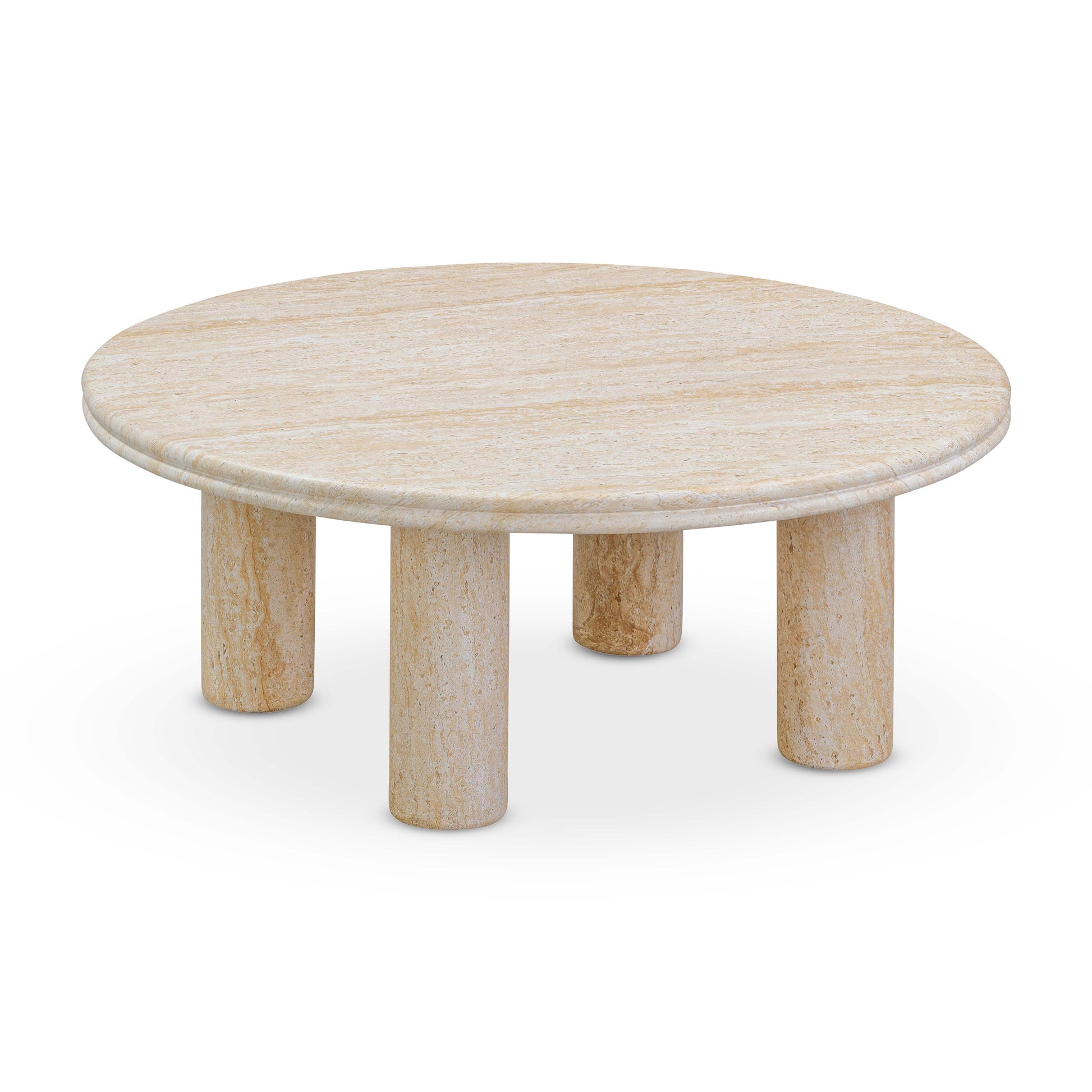 Amora Faux Travertine Indoor/Outdoor Round Accent Table (26"-32") - 32" - Image 3