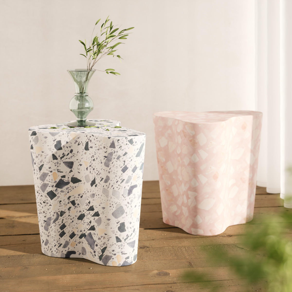 Slab Faux Terrazzo Indoor/Outdoor Side Table - Pink - Image 5