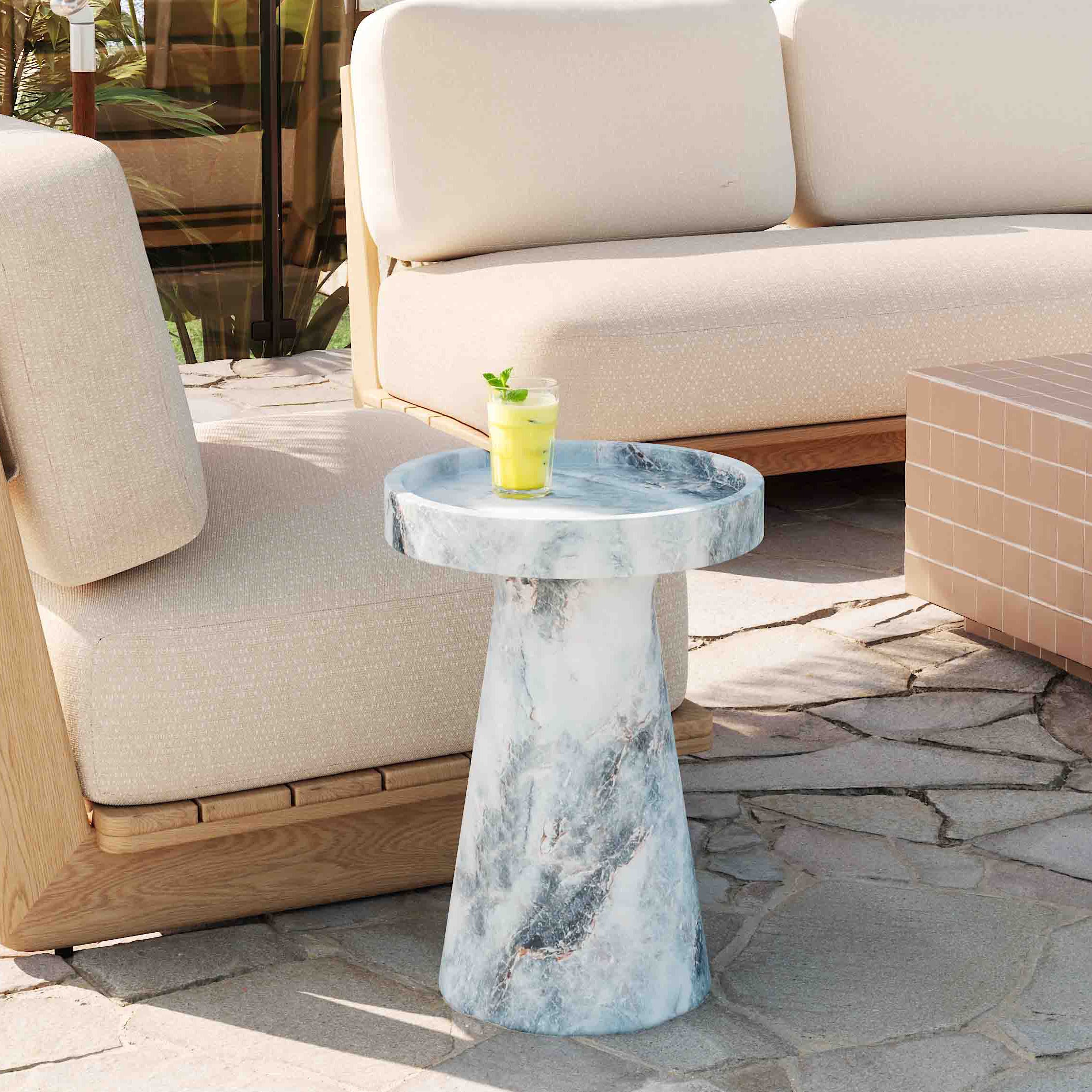 Zara Aegean Marble Indoor/Outdoor Side Table | TOV Furniture