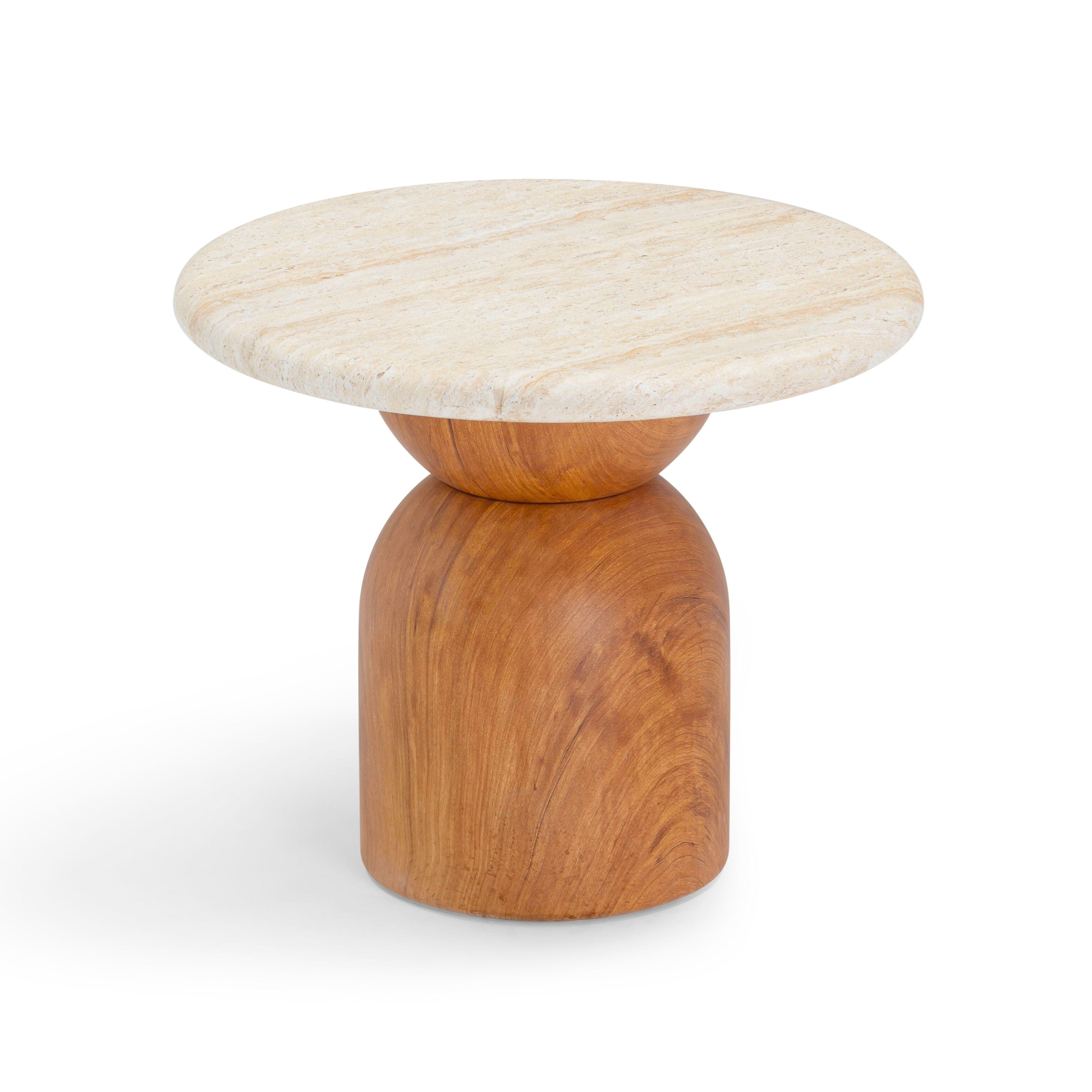 Cynthia Faux Travertine Concrete Side Table - Thumbnail 3