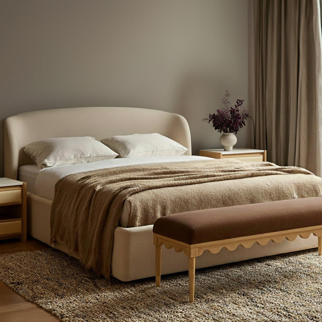 Oodle 56.5" Performance Vegan Mohair Bench - Bronze / Natural Ash - Image 2