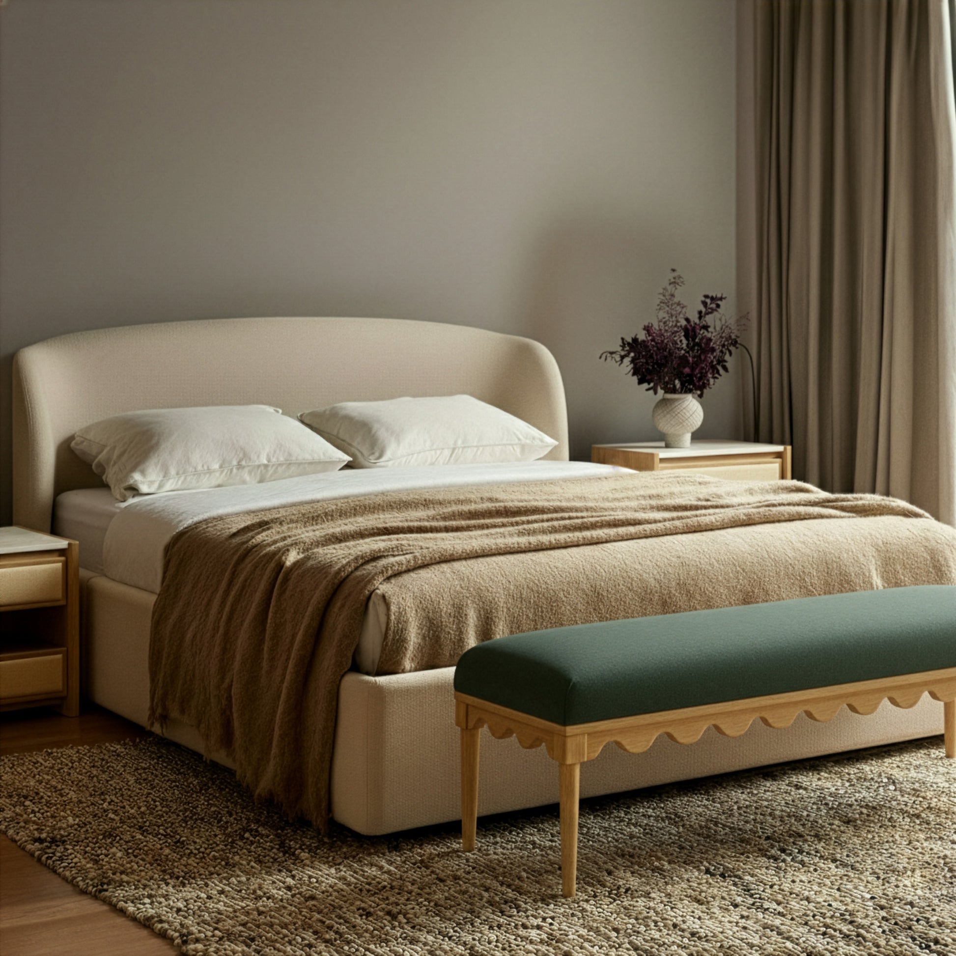 Oodle 56.5" Performance Vegan Mohair Bench - Green / Natural Ash - Image 2
