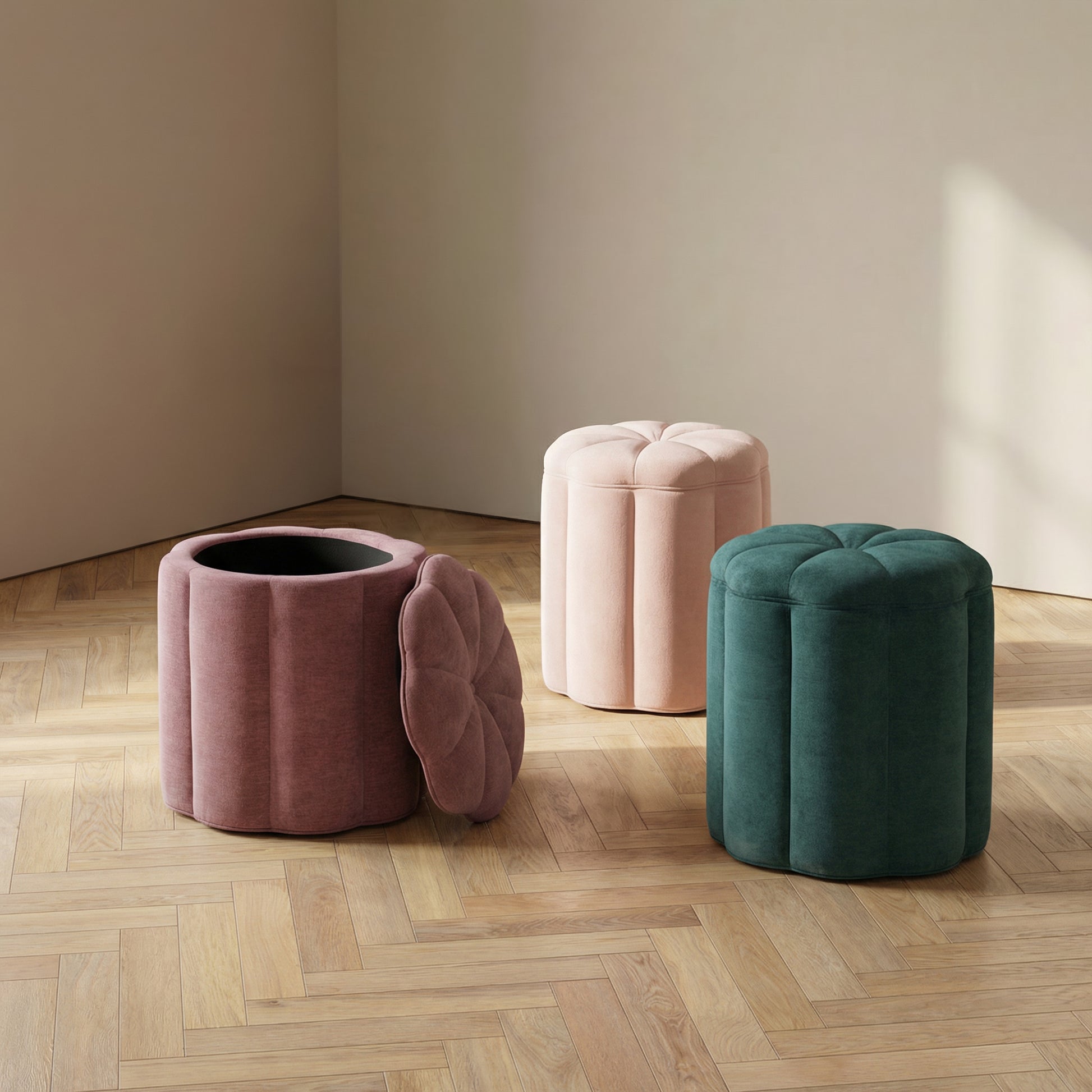 Fleur Textured Performance Velvet Storage Ottoman - Pink - Image 2