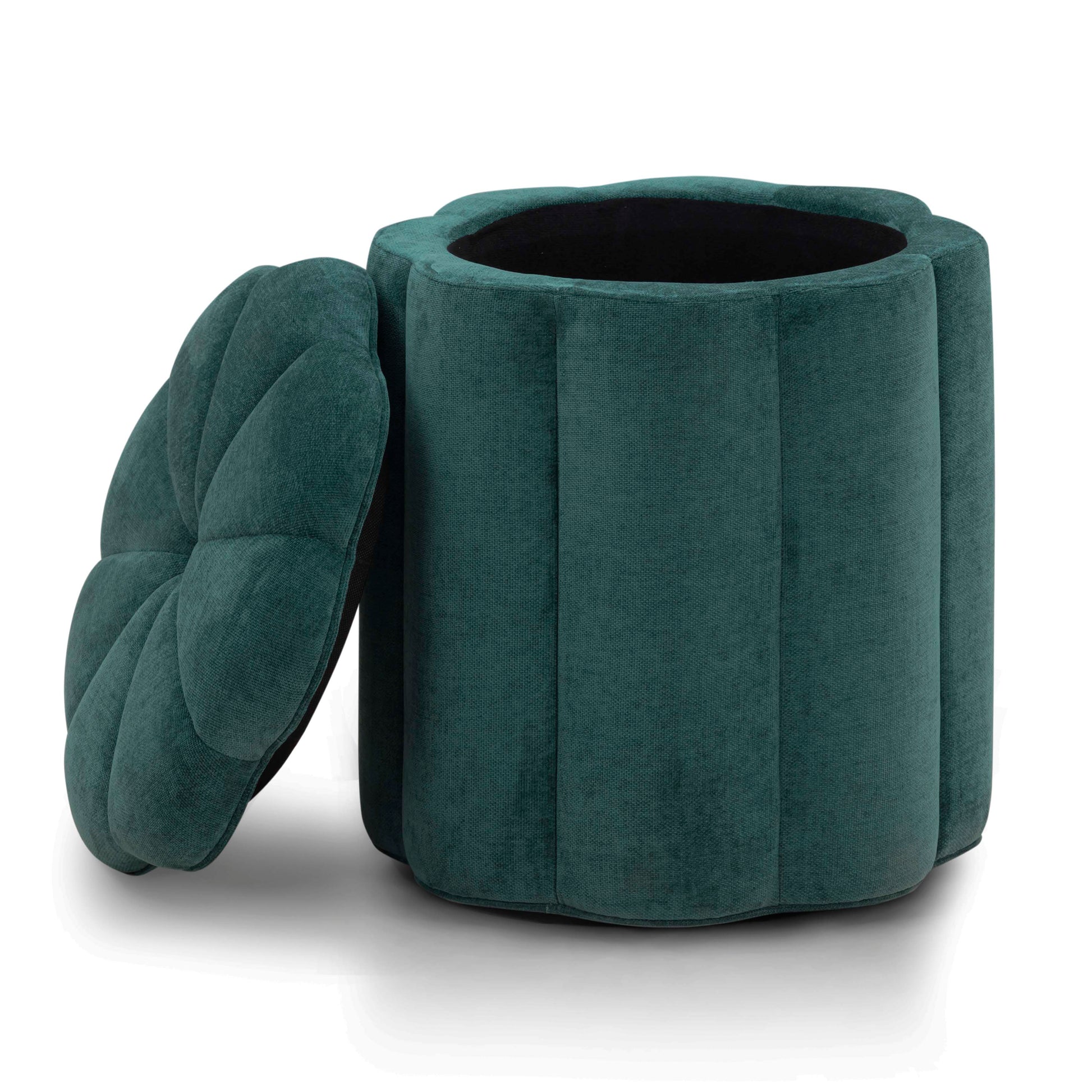 Fleur Textured Performance Velvet Storage Ottoman - Peacock - Image 3