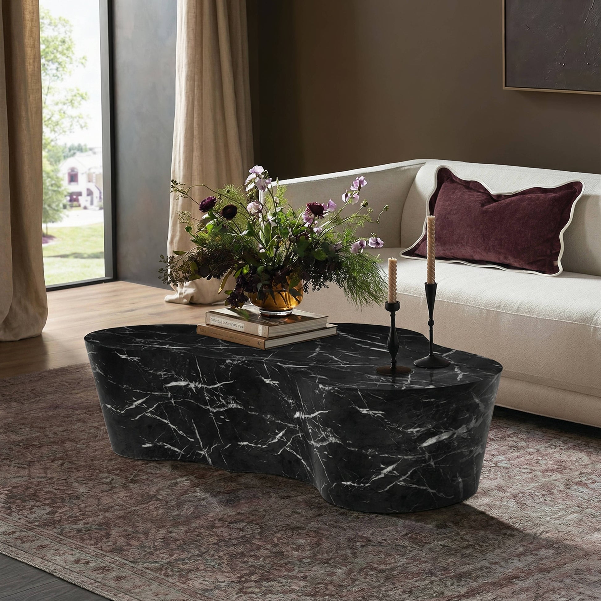Slab 59" Concrete Indoor/Outdoor Coffee Table - Black Marble - Image 2
