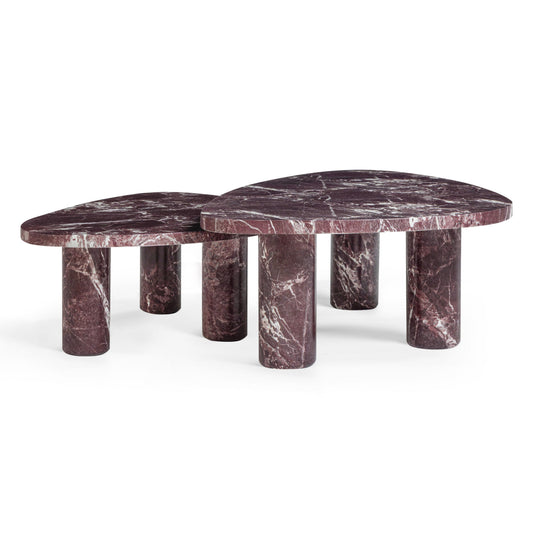 Libby 2-Piece Faux Red Levanto Marble Indoor/Outdoor Nesting Coffee Table Set - Image 1