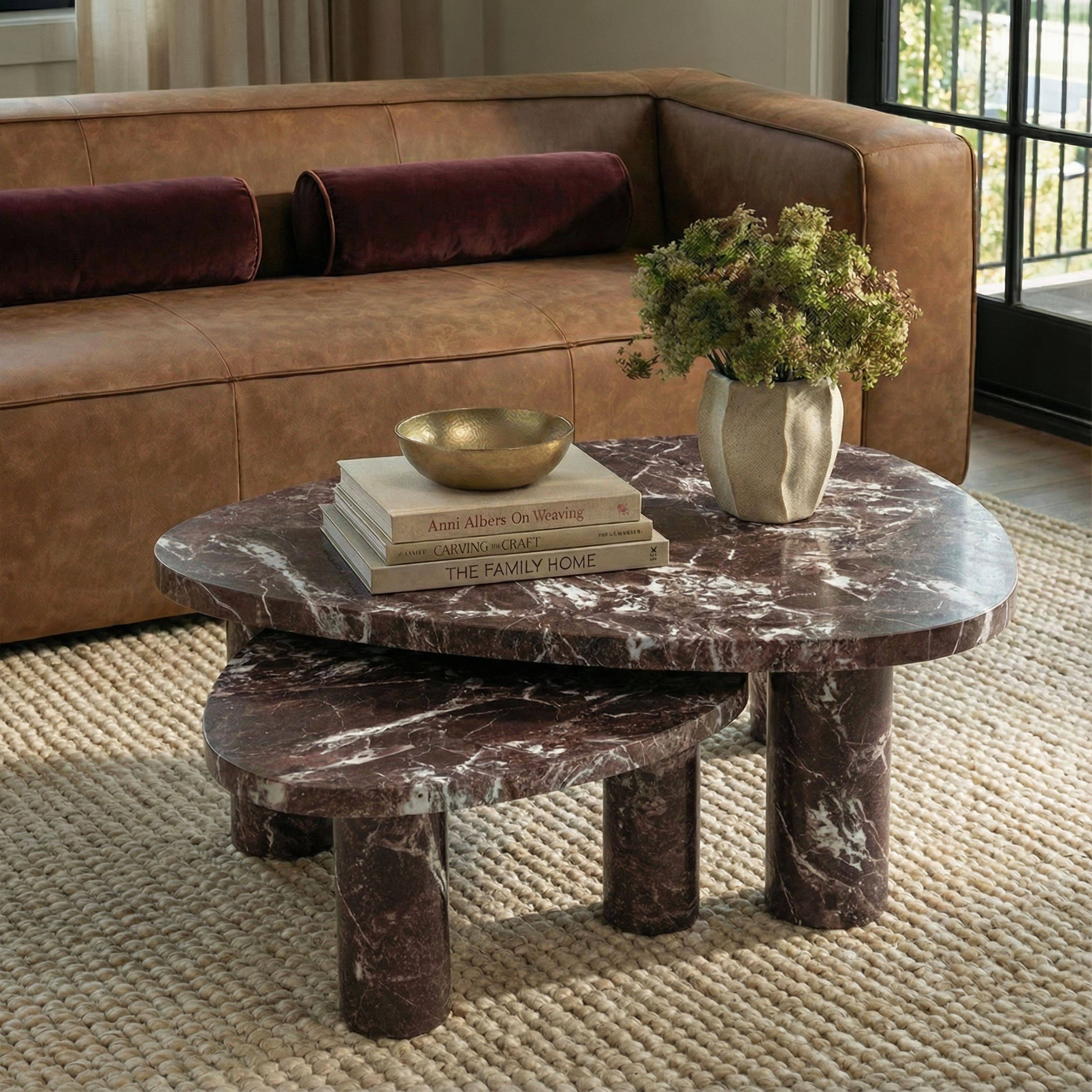 Libby Faux Red Levanto Marble Indoor/Outdoor Coffee Table (36
