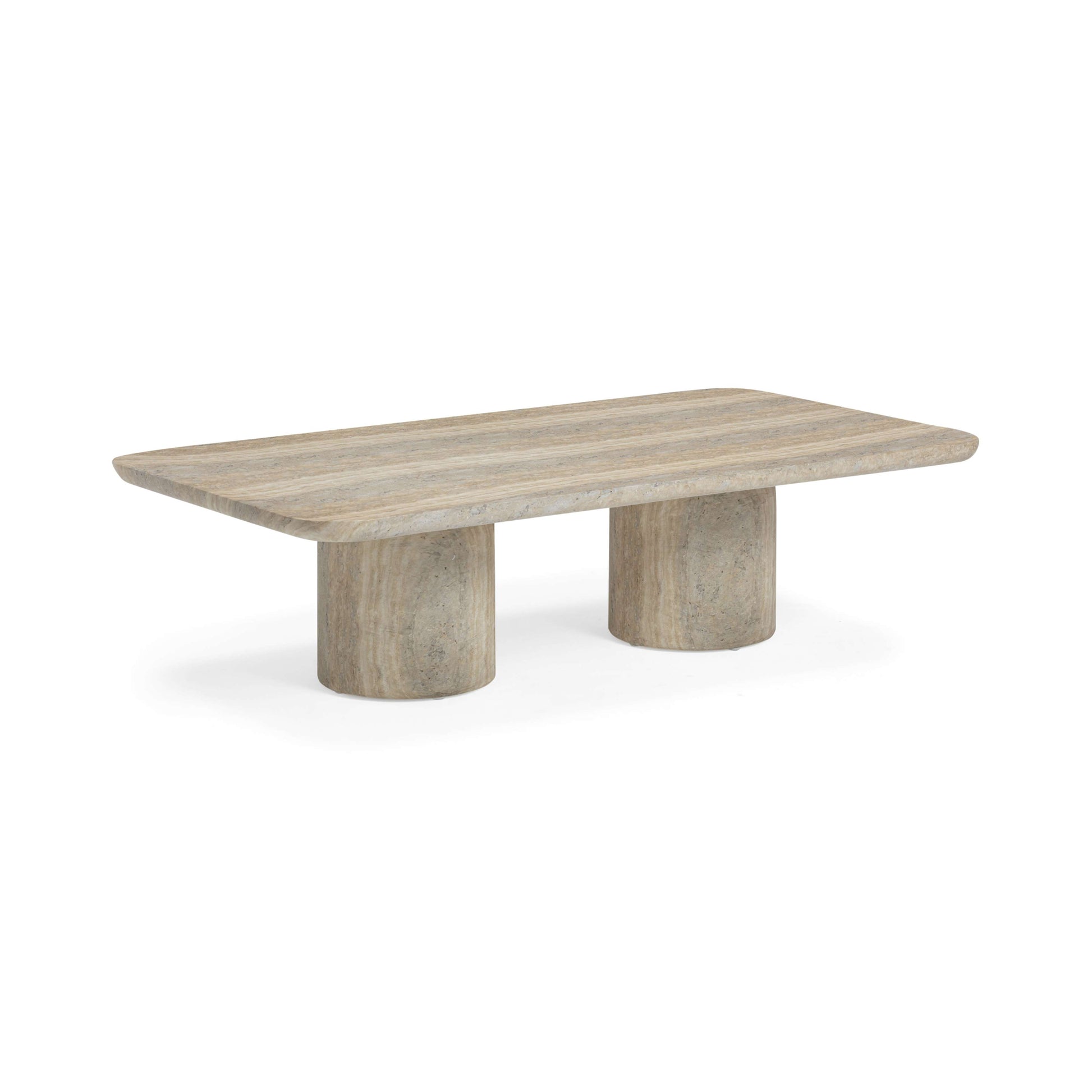 Tyche 55" Faux Travertine Indoor/Outdoor Concrete Rectangular Coffee Table - Image 1